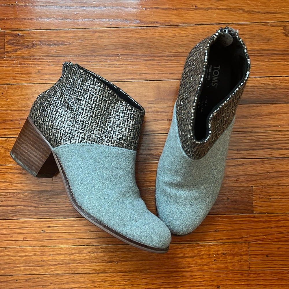 Toms Gray Leila Felt Shimmer Block heel boots